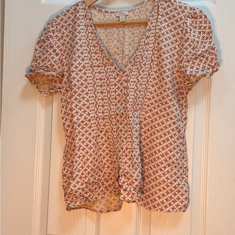 hinge Cream Blouse with Burgundy Geo Print